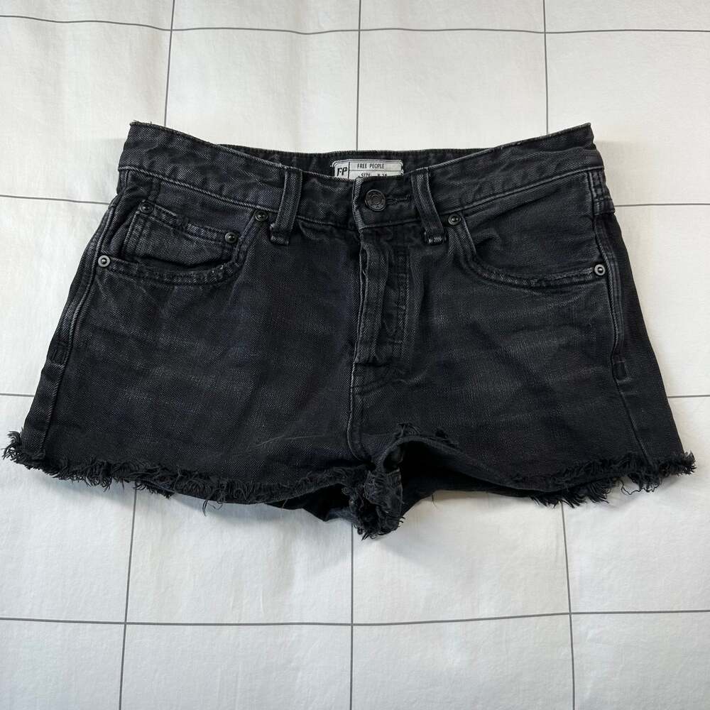 Free People Shorts Womens 26 Black Distressed Cut Off Button Fly Boho Festival